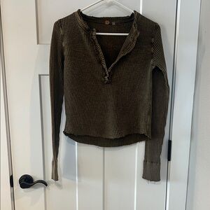 Free People FP One Waffle Knit Cropped Top Brown Therma